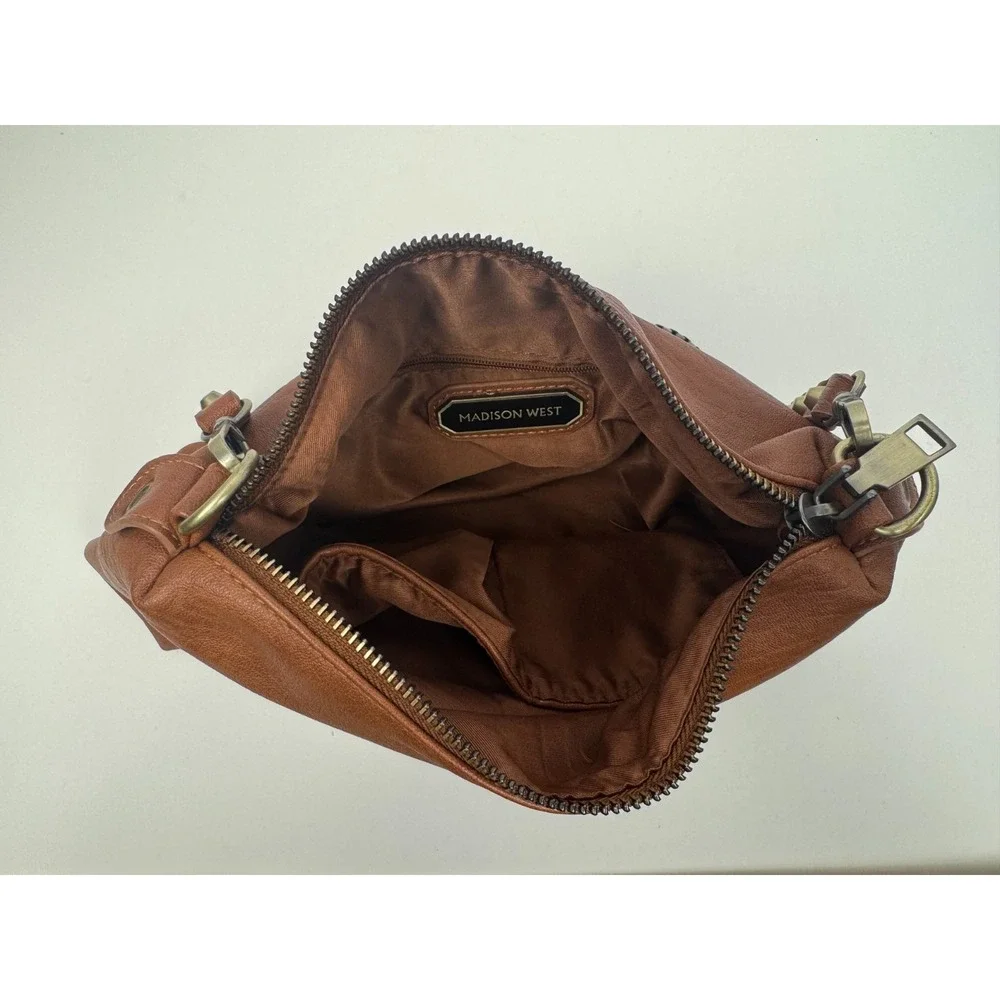 Madison West Leather Brown Shoulder Bag Hobo Purse‎ Chain Detail